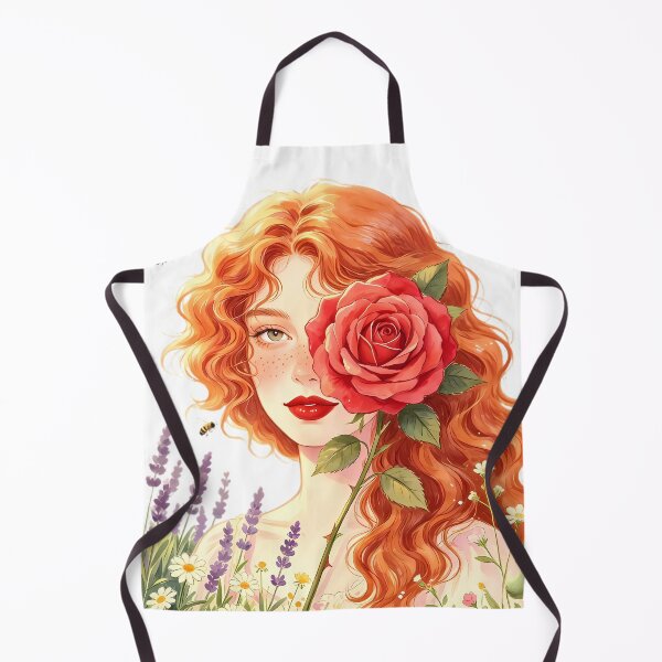Item preview, Cottagecore Redhead Girl with Red Rose and Wildflowers designed and sold by Bondingbonding.