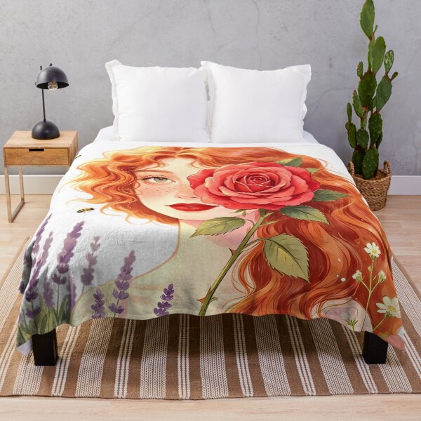 Item preview, Cottagecore Redhead Girl with Red Rose and Wildflowers designed and sold by Bondingbonding.