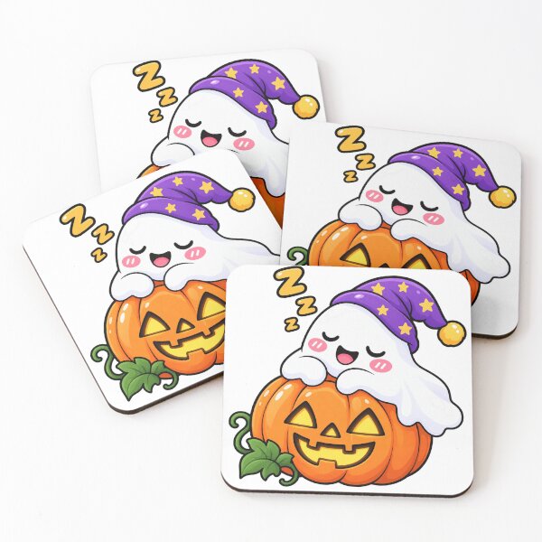 Item preview, Sleepy Ghost on Pumpkin – Cute Kawaii Halloween Ghost Jack O Lantern Sticker designed and sold by ghatwalsachin.