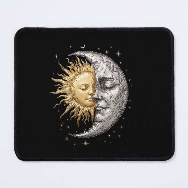 Item preview, Celestial Harmony - Vintage Gold Sun and Silver Moon Engraving designed and sold by Shopeon Designs.