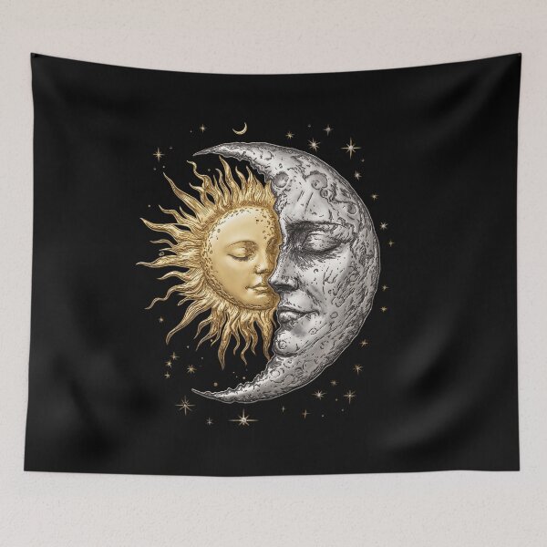 Item preview, Celestial Harmony - Vintage Gold Sun and Silver Moon Engraving designed and sold by Shopeon Designs.