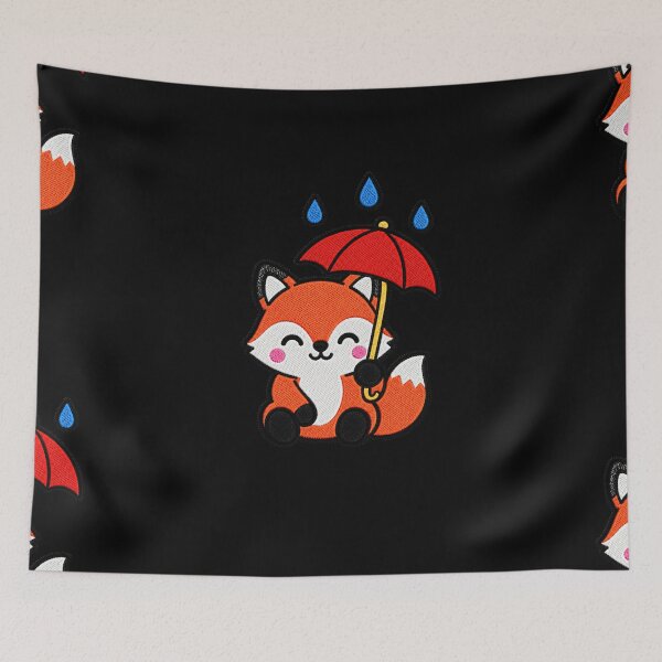 Item preview, Cute Fox with Red Umbrella Kawaii Embroidery Patch designed and sold by ColorSplash123.