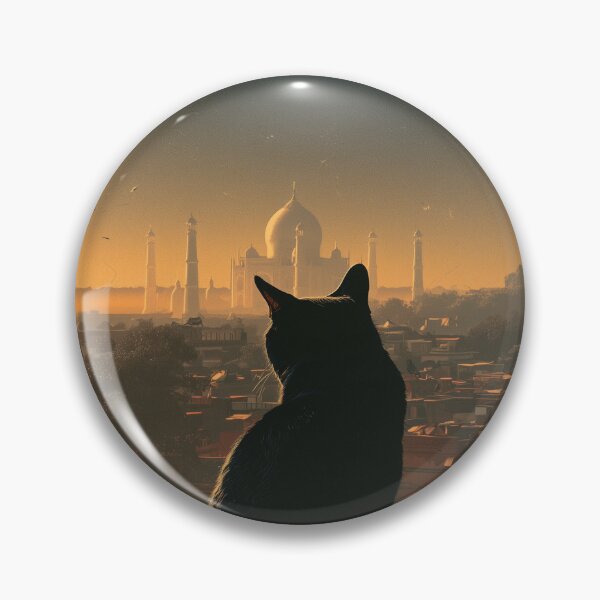 Item preview, Vintage Agra Travel Poster with Black Cat Admiring Taj Mahal designed and sold by ROD.