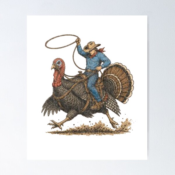 Item preview, Funny Cowboy Riding Turkey – Retro Western Thanksgiving designed and sold by roartusa.