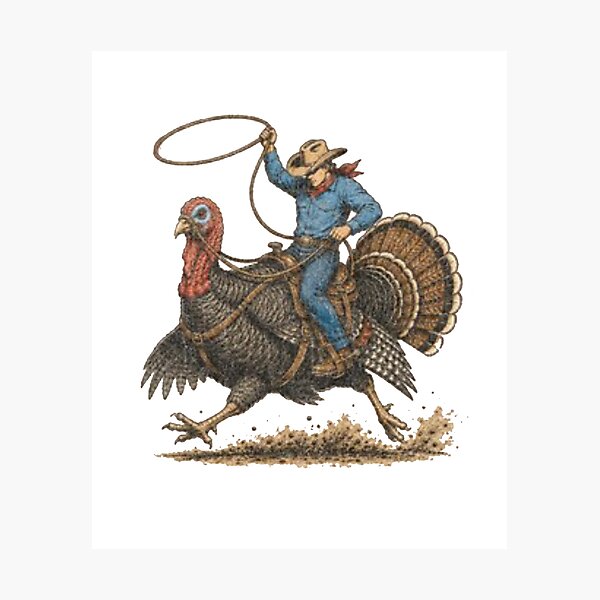 Item preview, Funny Cowboy Riding Turkey – Retro Western Thanksgiving designed and sold by roartusa.