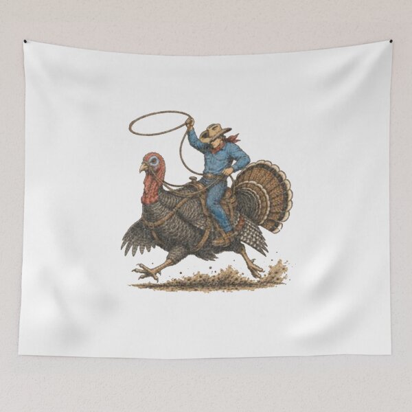 Item preview, Funny Cowboy Riding Turkey – Retro Western Thanksgiving designed and sold by roartusa.