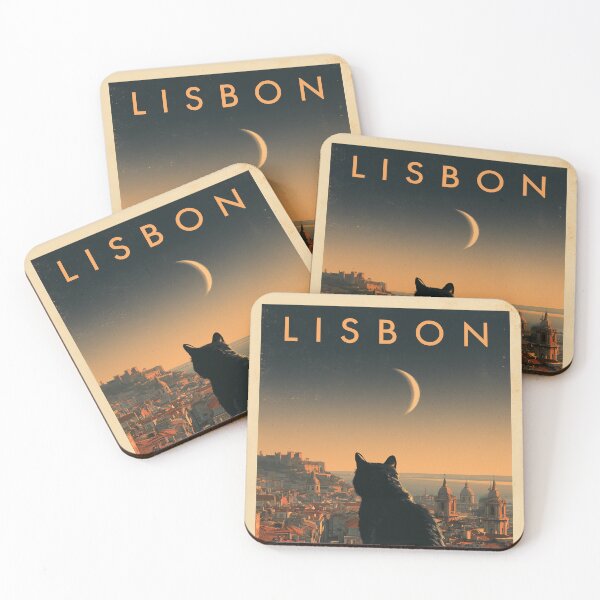 Item preview, Vintage Lisbon Travel Poster with Black Cat Overlooking Alfama designed and sold by ROD.