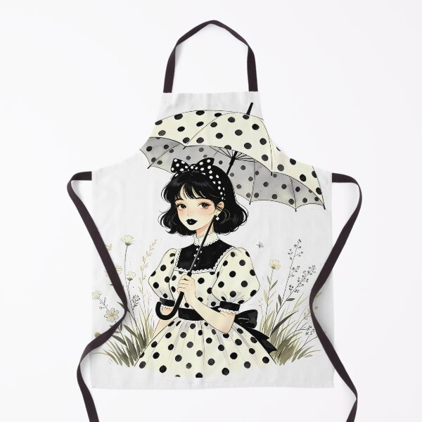 Item preview, Cottagecore Polka Dot Girl with Black Lips and Umbrella designed and sold by Bondingbonding.