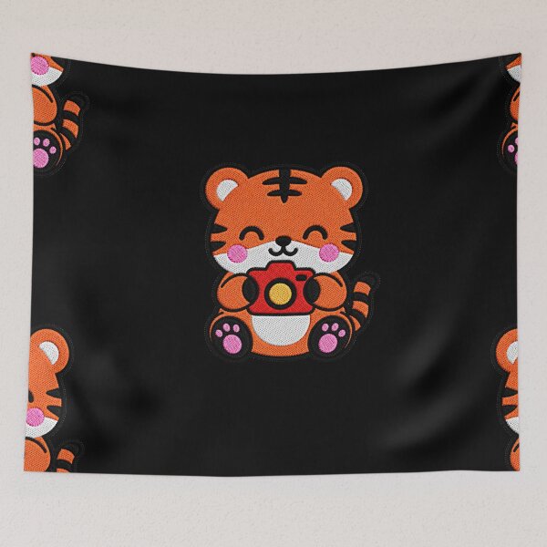 Item preview, Cute Tiger Holding Camera Kawaii Embroidery Patch designed and sold by ColorSplash123.