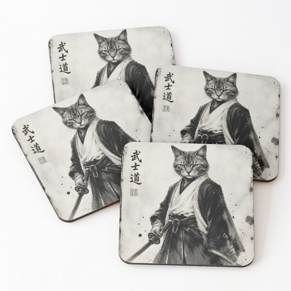 Item preview, Japanese Samurai Cat Ninja Warrior Ukiyoe Ink Art designed and sold by GrinGalore.