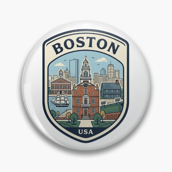 Item preview, Boston Massachusetts Retro Skyline Travel Badge designed and sold by k3rstman1.