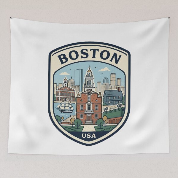 Item preview, Boston Massachusetts Retro Skyline Travel Badge designed and sold by k3rstman1.