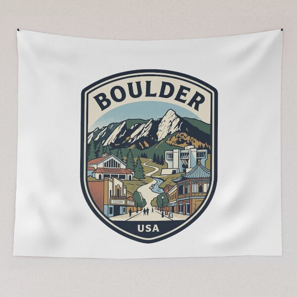 Item preview, Boulder Colorado Flatirons Mountain Retro Travel Badge designed and sold by k3rstman1.