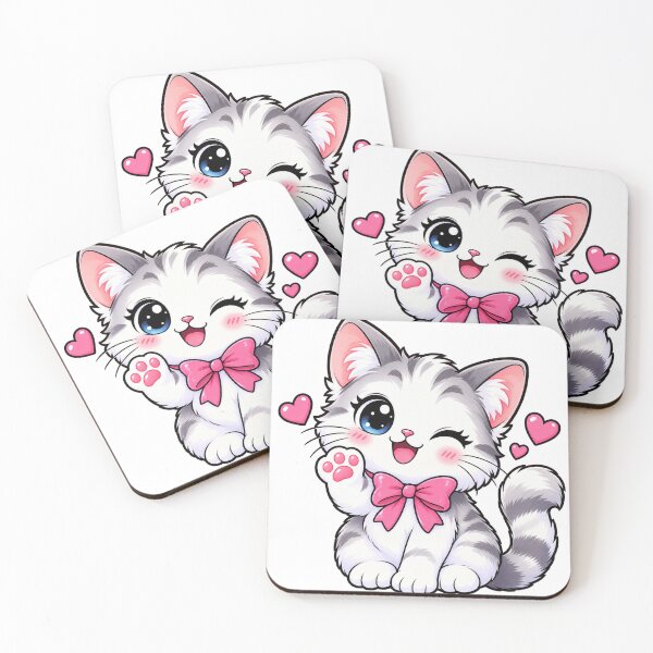 Item preview, Cute Winking Cat with Pink Bow – Kawaii Kitten Heart Sticker designed and sold by ghatwalsachin.