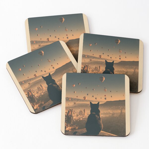 Item preview, Vintage Cappadocia Travel Poster with Black Cat and Hot Air Balloons designed and sold by ROD.