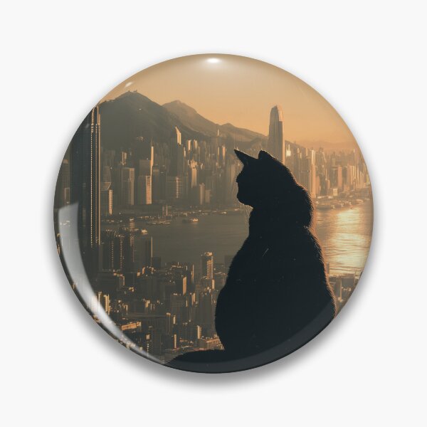 Item preview, Vintage Hong Kong Travel Poster with Black Cat Overlooking Skyline designed and sold by ROD.