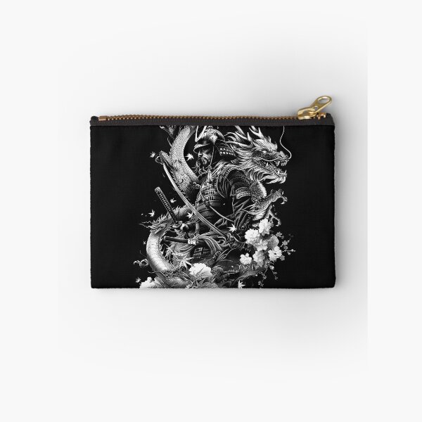 Item preview, Samurai Warrior with Dragon Katana Japanese Mythology Black and White Art designed and sold by inkoutninja.