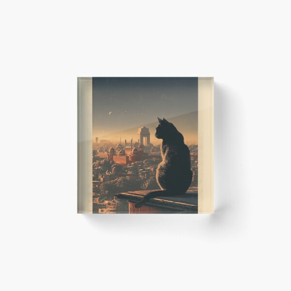Item preview, Vintage Delhi Travel Poster with Black Cat Overlooking India Gate designed and sold by ROD.