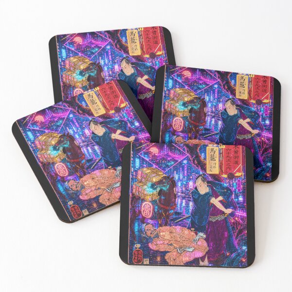 Item preview, Cyberpunk Samurai of the Kiso Road | Neon Tokyo Japan Ukiyo-e Futuristic Japan Art designed and sold by RhymeArc.