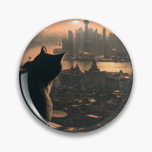 Item preview, Vintage Shanghai Travel Poster with Black Cat Overlooking Skyline designed and sold by ROD.