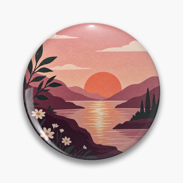 Item preview, Sunset Lake Landscape Sticker, Mountain Scenery Sticker, Cottagecore Nature Sticker, Retro Sunset Sticker, Aesthetic Travel Decor designed and sold by Blushbomb.