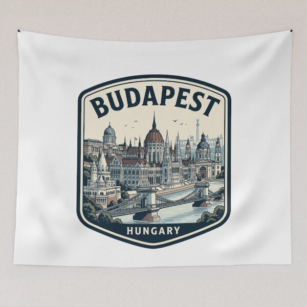 Item preview, Budapest Hungary Vintage Skyline Travel Emblem designed and sold by k3rstman1.