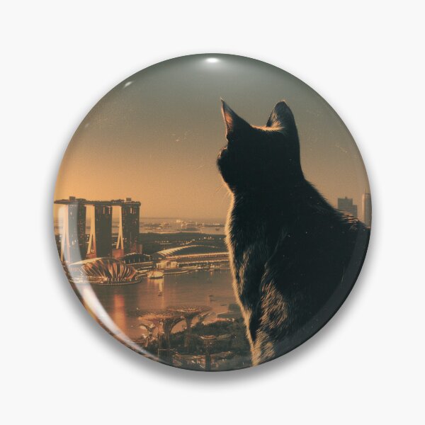 Item preview, Vintage Singapore Travel Poster with Black Cat Overlooking Marina Bay designed and sold by ROD.