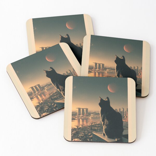 Item preview, Vintage Singapore Travel Poster with Black Cat Overlooking Marina Bay designed and sold by ROD.
