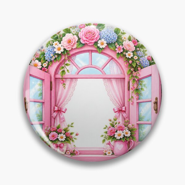 Item preview, Pink Floral Window Garden Design – Romantic Butterfly Flower Frame designed and sold by Reshmakhan.
