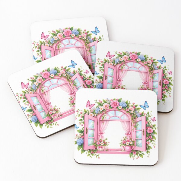 Item preview, Pink Floral Window Garden Design – Romantic Butterfly Flower Frame designed and sold by Reshmakhan.
