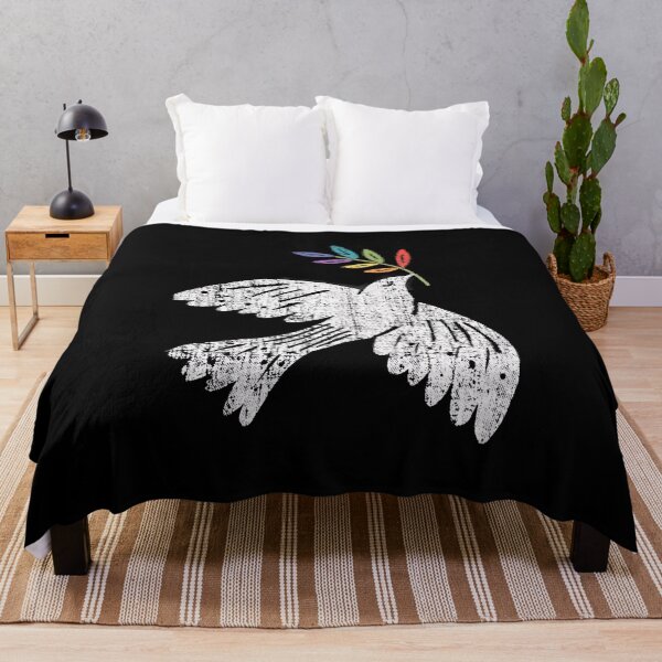 Item preview, Grungy Peace Dove with Rainbow Olive Branch - Distressed LGBTQ+ Freedom Bird Art designed and sold by Shopeon Designs.
