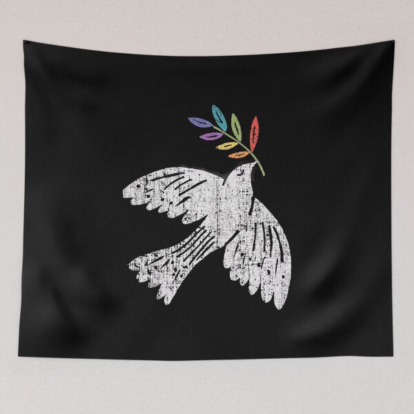 Item preview, Grungy Peace Dove with Rainbow Olive Branch - Distressed LGBTQ+ Freedom Bird Art designed and sold by Shopeon Designs.