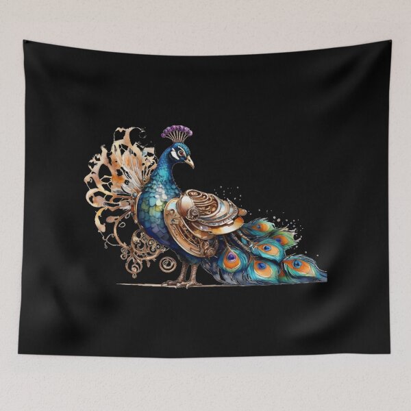 Item preview, Steampunk peacock – watercolor with gears & mechanical details designed and sold by Rose Design & Photos.
