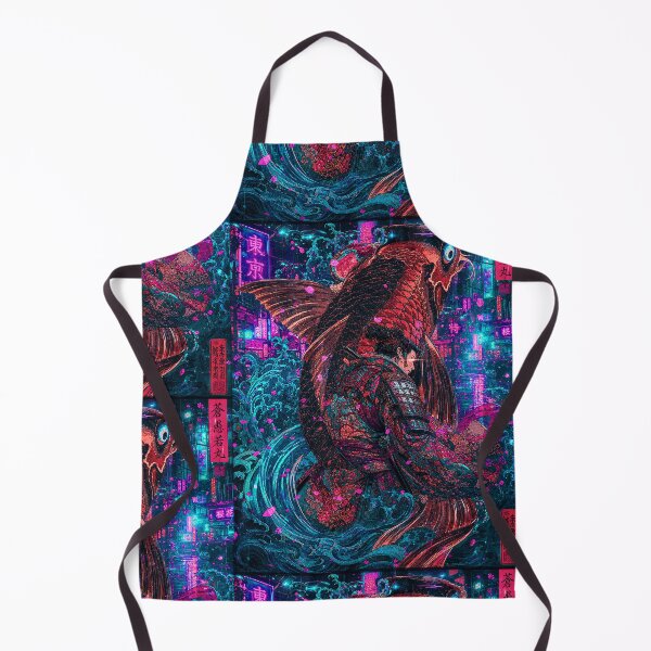 Item preview, Giant Cyber Carp and Samurai Warrior, Neon Tokyo, Japanese Mythology Cyberpunk Art designed and sold by RhymeArc.