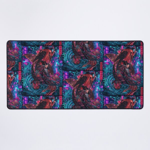 Item preview, Giant Cyber Carp and Samurai Warrior, Neon Tokyo, Japanese Mythology Cyberpunk Art designed and sold by RhymeArc.