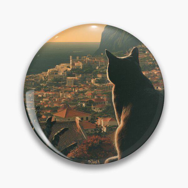 Item preview, Vintage Madeira Travel Poster with Black Cat Overlooking Coastal Cliffs designed and sold by ROD.