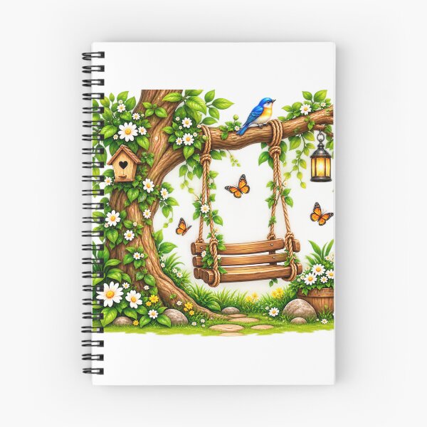 Item preview, Cozy Garden Swing Under Tree – Floral Birdhouse Butterfly Nature Design designed and sold by Reshmakhan.