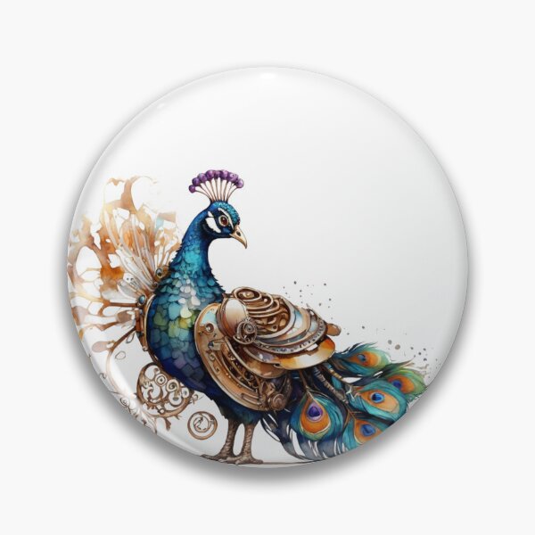 Item preview, Steampunk peacock – watercolor with gears & mechanical details designed and sold by Rose Design & Photos.