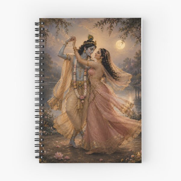 Item preview, Radha Krishna Raas Leela Moonlit Dance - Divine Love Art Print designed and sold by Common Mood.