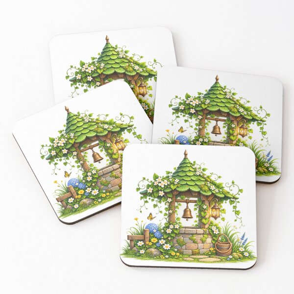 Item preview, Enchanted Garden Well with Green Leaf Roof, Flowers, Lantern and Bell designed and sold by Reshmakhan.