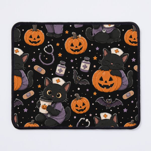 Item preview, NURSE HALLOWEEN pattern - pumpkins and cats designed and sold by YNELENT.