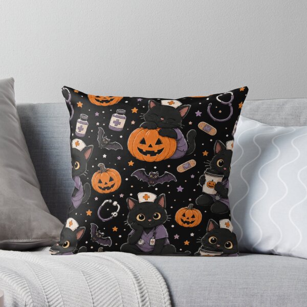 Item preview, NURSE HALLOWEEN pattern - pumpkins and cats designed and sold by YNELENT.