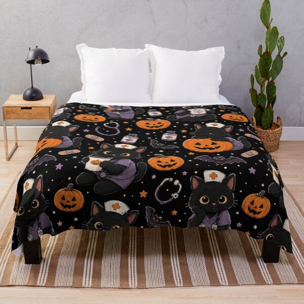 Item preview, NURSE HALLOWEEN pattern - pumpkins and cats designed and sold by YNELENT.