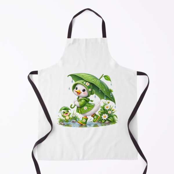 Item preview, Cute Duckling in Green Raincoat with Frog Under Leaf Umbrella, Rainy Day designed and sold by Reshmakhan.