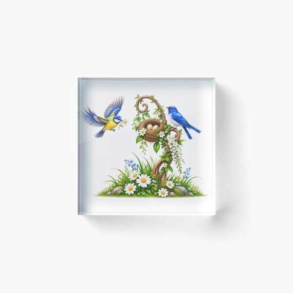 Item preview, Blue Bird Nest Floral Nature Design – Beautiful Garden Bird Artwork designed and sold by Reshmakhan.