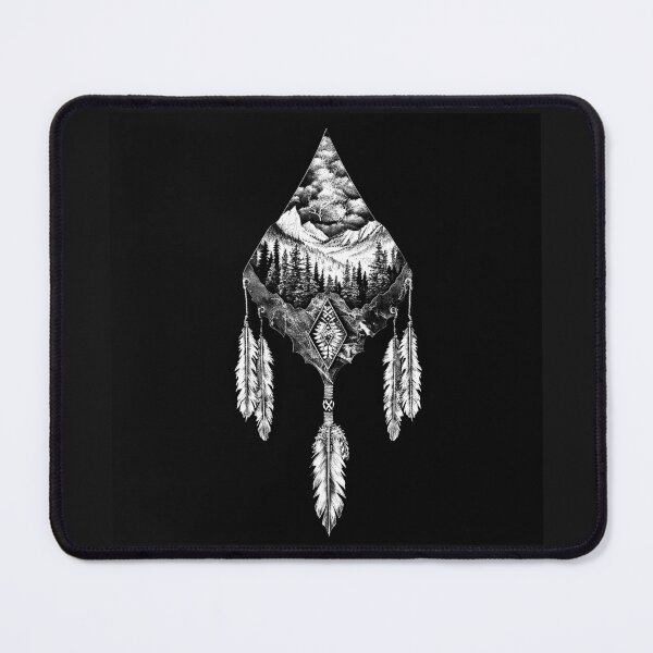 Item preview, Mountain Forest Arrowhead with Feathers Monochrome Nature Art Design designed and sold by inkoutninja.
