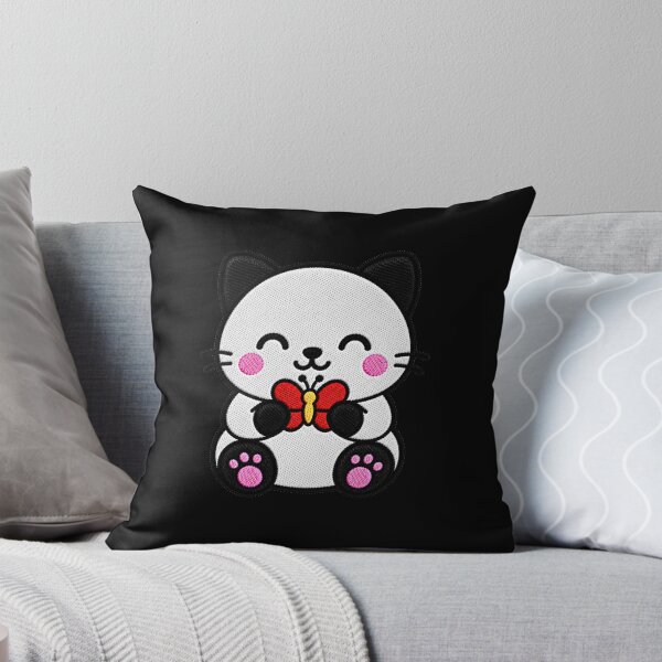 Item preview, Cute Cat Holding Butterfly Kawaii Embroidery Patch designed and sold by ColorSplash123.
