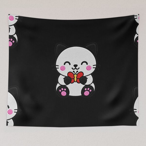 Item preview, Cute Cat Holding Butterfly Kawaii Embroidery Patch designed and sold by ColorSplash123.