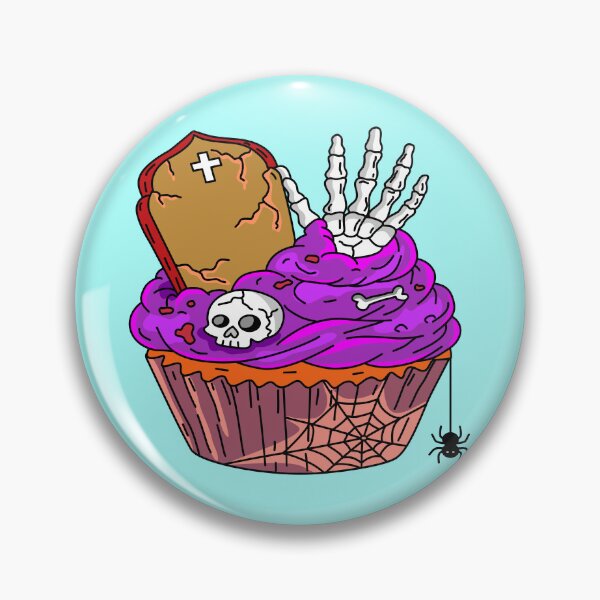 Item preview, Festive Halloween Bakery Graveyard Cupcake with Purple Frosting Skeleton Hand Gravestone Cross and Spider Graphic designed and sold by RS4you.