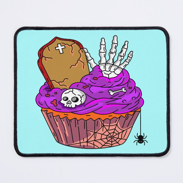Item preview, Festive Halloween Bakery Graveyard Cupcake with Purple Frosting Skeleton Hand Gravestone Cross and Spider Graphic designed and sold by RS4you.